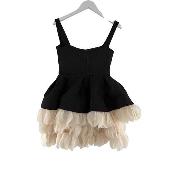 Bronx and Banco Women's Black Beige Catalina Ruffled Satin Minidress Size 6 - Picture 4 of 9